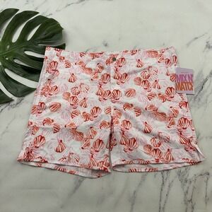 Kortni Jeane Mens Boardies Swim Trunks Size 36 New Pink White Shells Unlined